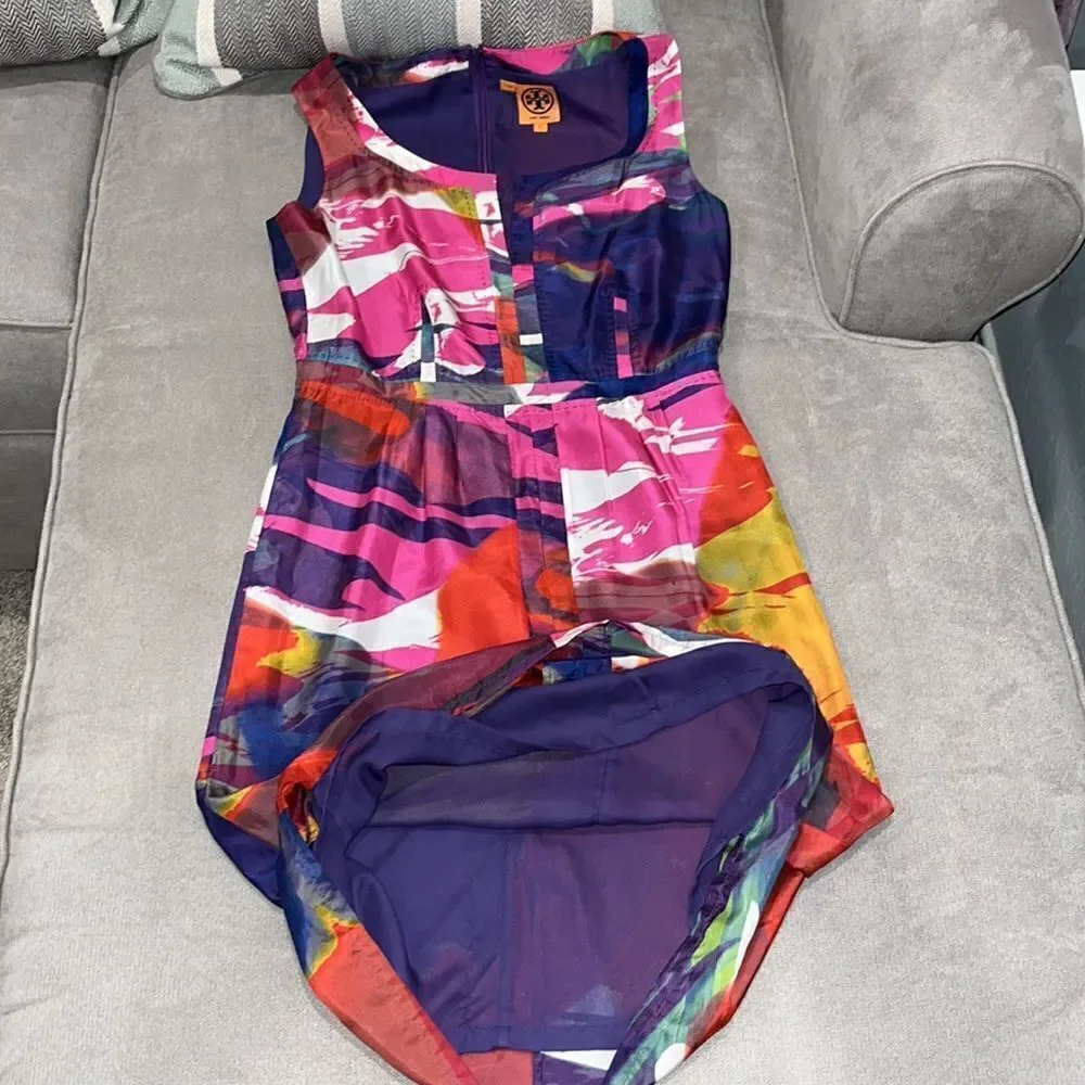Tory Burch bright watercolors beautiful silk designer dress, fully lined.